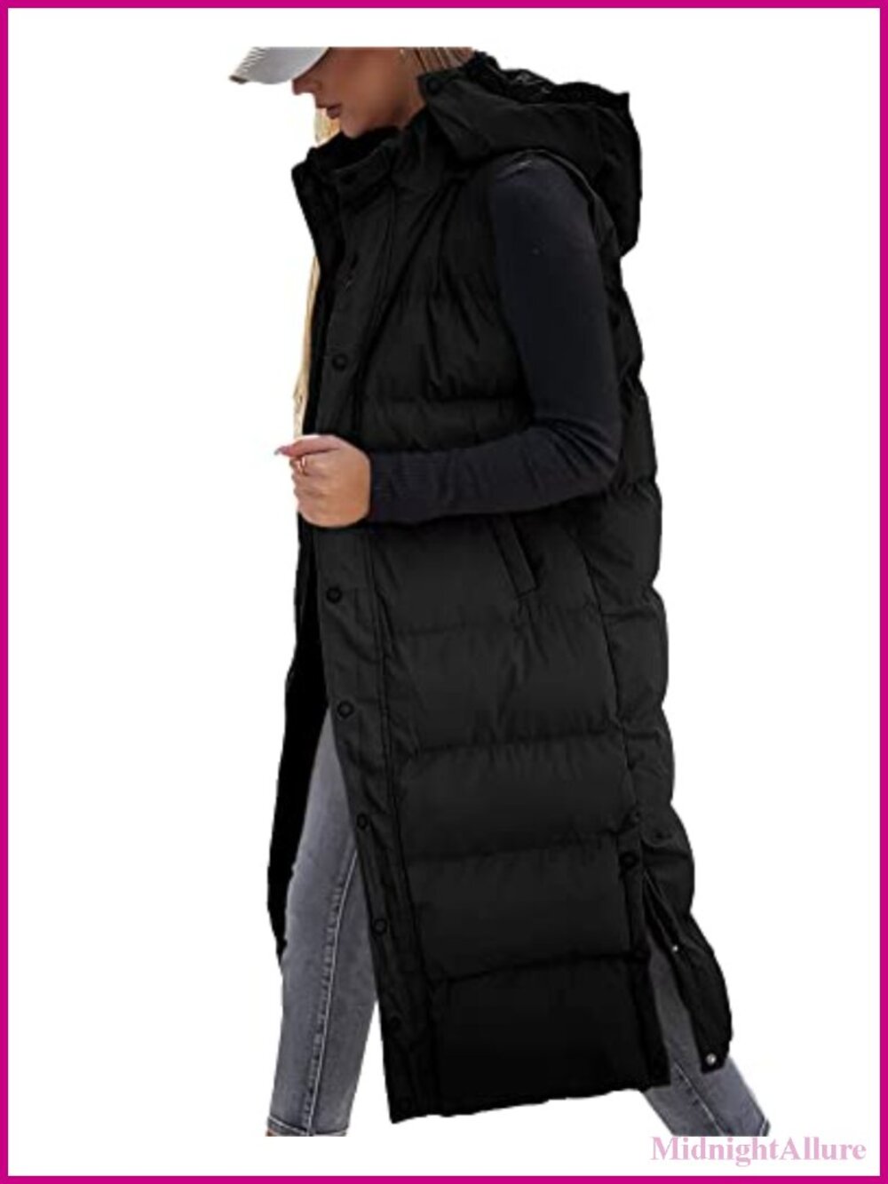 Womens Long Quilted Puffer Vest Hooded Sleeveless Zip Up Warm Winter Outerwear